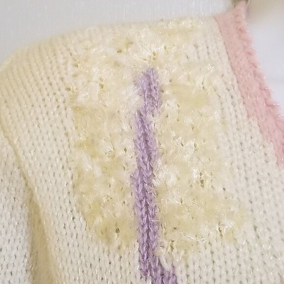 Vintage 80s Womens Sweater M Embellished Leaves Pullover Pastel Cottagecore - Picture 5 of 13